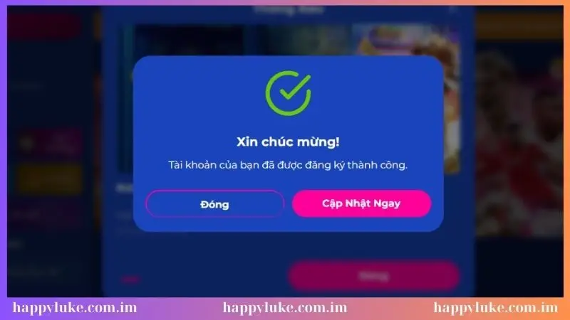 Nhận thông báo đăng ký thành công trên màn hình