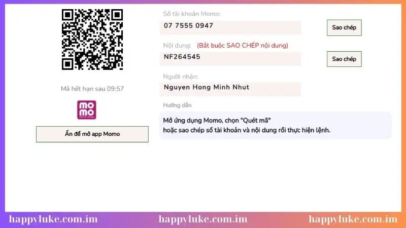 Thanh toán bằng thông tin tài khoản trên màn hình